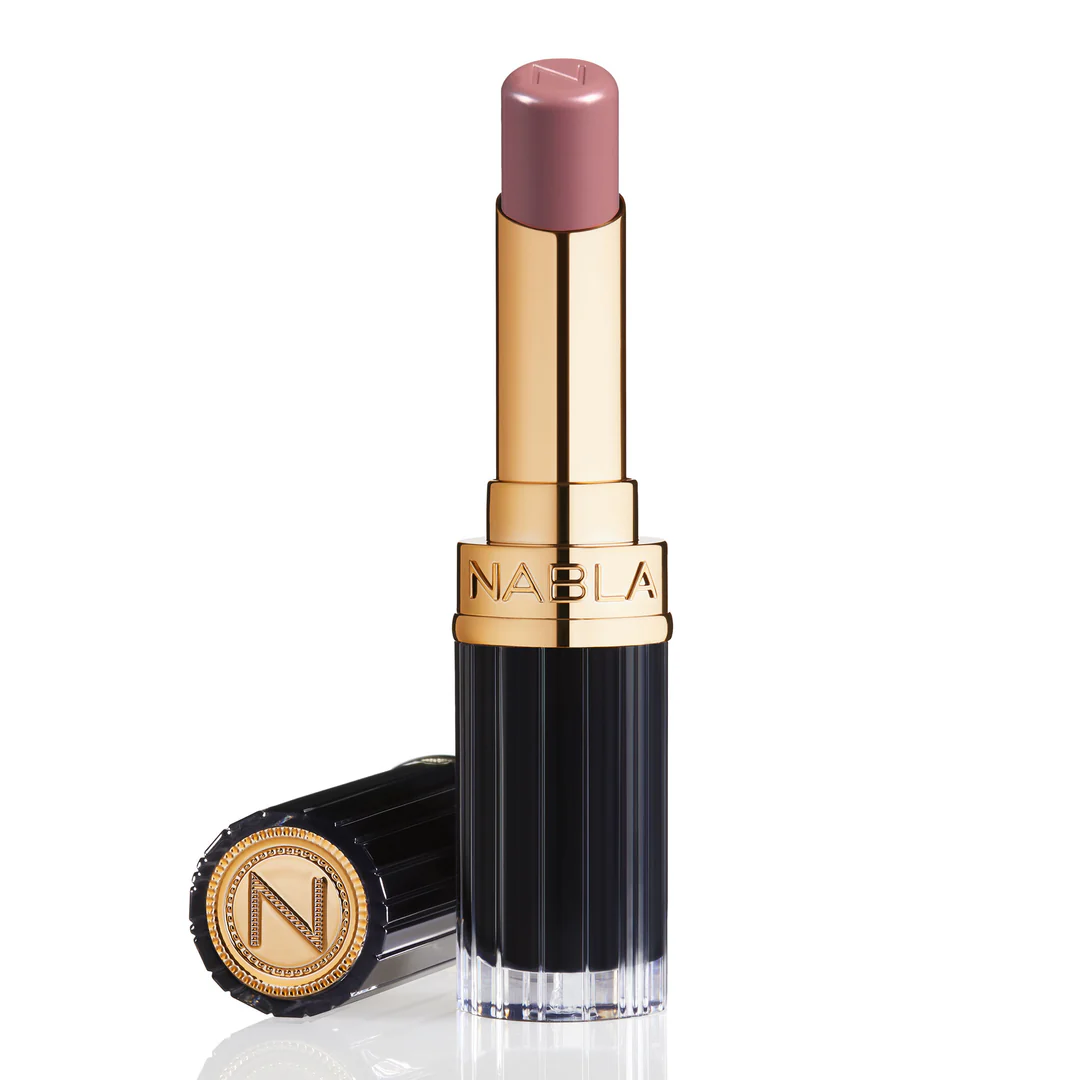Light rosy nude Nabla Beyond Jelly lipstick with a shiny, glazed finish.